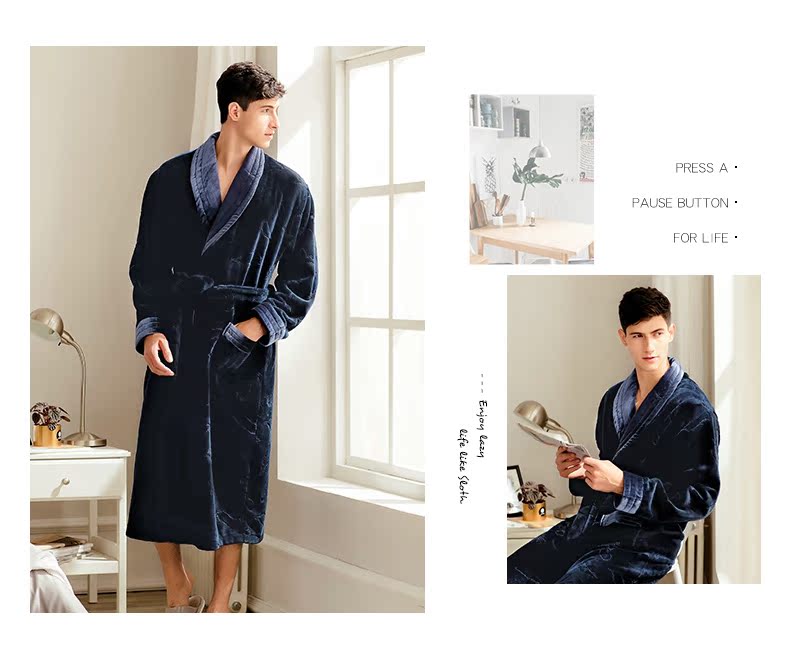 Fenton mùa thu và mùa đông dài tay nhung nhung áo choàng nam màu sắc rắn cộng với kích thước cộng với nhung dài áo choàng nhà flannel áo choàng tắm váy ngủ gợi cảm