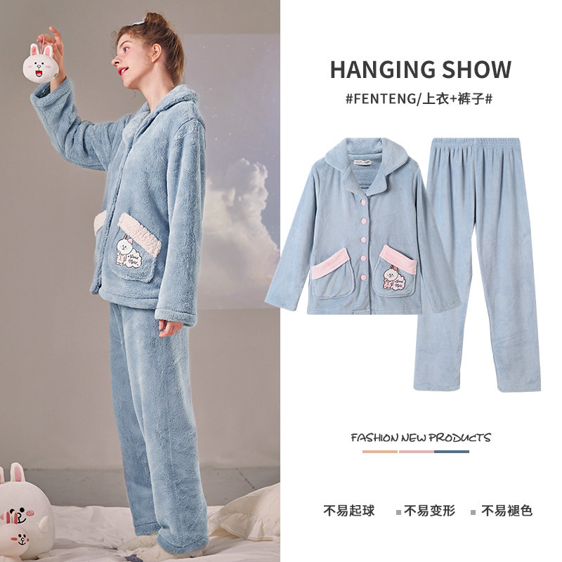 芬腾 LINE FRIENDS联名款 女式法兰绒家居服睡衣套装 凑单折后￥84包邮 多款多色可选
