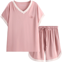 Fenton couple pajamas womens ice silk short-sleeved shorts summer cool pullover antibacterial silk mens home wear set