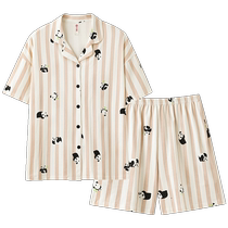 Fenton couple pajamas summer pure cotton short-sleeved thin cardigan suit men and women casual large size loose home clothes