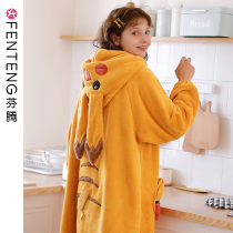 Fenten coral velvet nightgown women autumn and winter padded velvet long robe loose flannel morning gown home clothing pajamas
