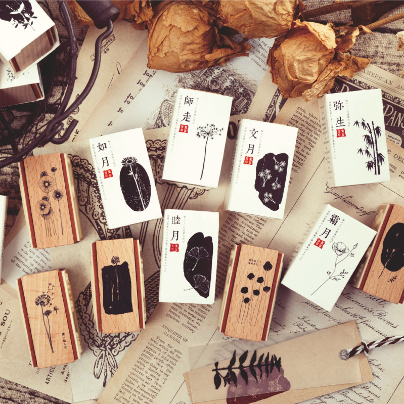 Strangerland Double-sided Wooden Seal China Wind Plant Flowers Handbill Decoration Tool Seal