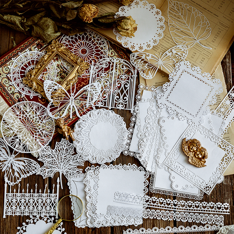 Stranglehold Alice Tea Talk Series Hollowed-out Lace Paper Girl Hearts Butterfly Flower Leaf Hand Ledger Background Decoration