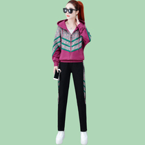 Spring and autumn new Korean fashion loose print sweater fitness suit sportswear set casual Lady two-piece set