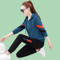 Spring and autumn fashion colorblock hoodie two-piece sportswear casual suit running commuter womens New Tide