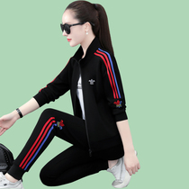 Spring and autumn new fashion foreign style Korean three-piece slim casual sportswear suit suit running womens small feet pants
