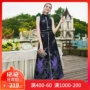 Retro đen jacquard dài ăn mặc Difu Runchi 2018 mới eo giảm béo cổ áo một từ đu lớn váy váy đầm