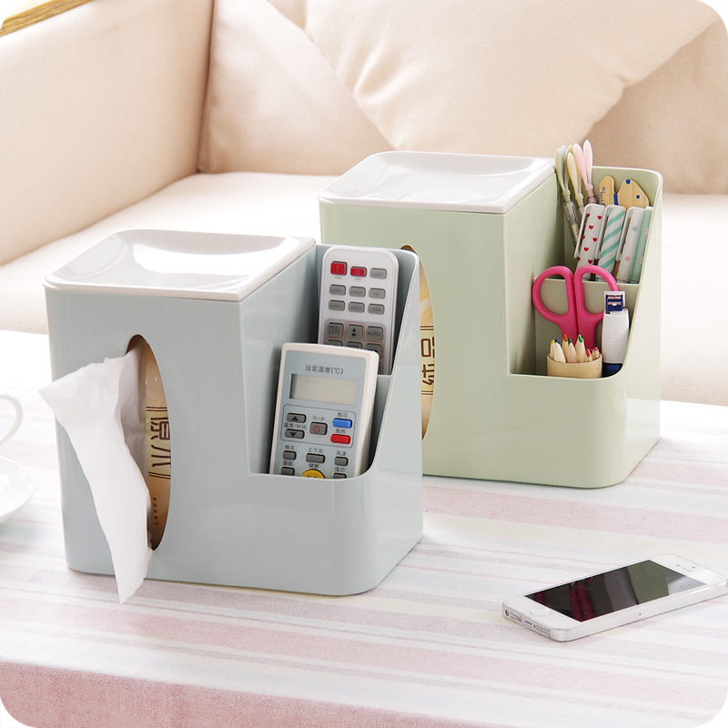 With storage tissue box Napkin paper toilet paper box Household living room plastic facial tissue box Multi-function desktop paper tube