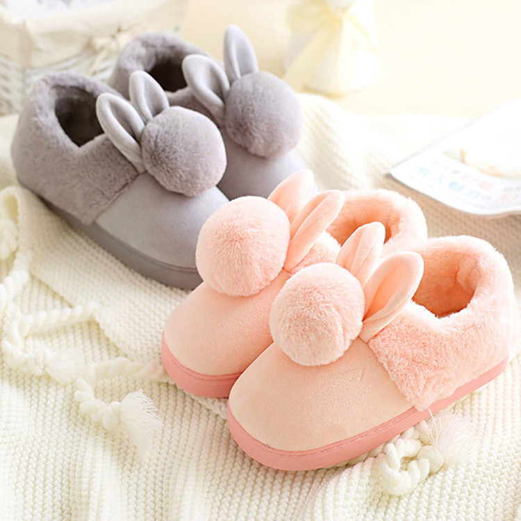 Cotton Slippers Women's Bag Feet Bag Heel Cute Rabbit Maternal Non-slip Warm Strap Heel Cotton Slippers Female Moon Shoes