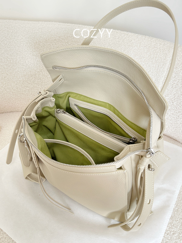 【Green Apple Summer】Refreshing High-End Color-Blocking Large-Capacity Multi-Compartment First-Layer Cowhide Commuter Tote Bag
