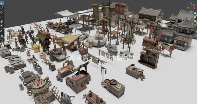 图片[3]-Blender古代集市摆摊推车古建客栈板凳马车人物摊贩3D模型素材-cg男孩