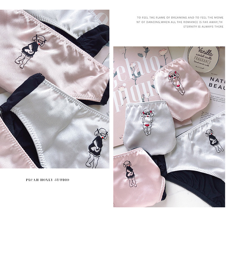 Cô gái dễ thương thêu Silky satin khâu quần lót thấp nữ Quần lót dễ thương 3 màu PK22 shop đồ lót đẹp