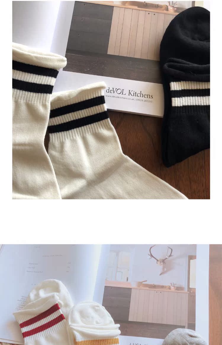 Hải quân gió hai thanh uốn cong màu rắn hoang dã vớ cotton cô gái vớ PS33 vớ da