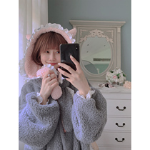 Small Monster Sleeping Robes Scarf neck Caps Loose wide version of lamb suede adorable Home Winter Thickened Warm Sleeping Robe