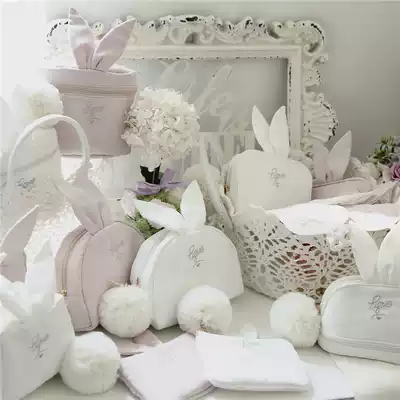 Peach honey glycogen creation design Cute big hair ball ball bunny embroidery letter makeup bag storage bag series