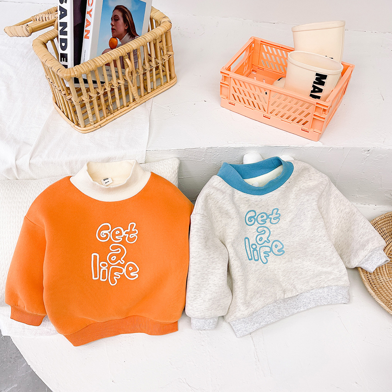 Autumn and winter thickened warm cartoon 3 half high collar baby 5 sweater jacket 2-8 years old loose children's foreign style top 4