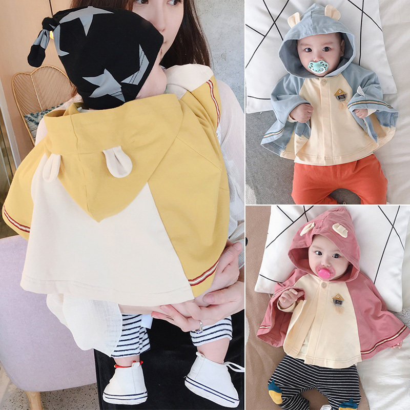 Spring and autumn clothes baby cape hooded cute baby going out cloak 0-1 years old male pure cotton windproof shawl coat female 2