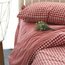Sun-series washed cotton pure cotton custom made of plaid red festive girl quilt cover bed linen pillow pillowcase Hostel cover