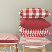 Nordic Plaid Stripe Pure Red Custom Made Sofa Car Hug Pillowcase Back Cushion Waist Leaning Against Pillows Can without Core