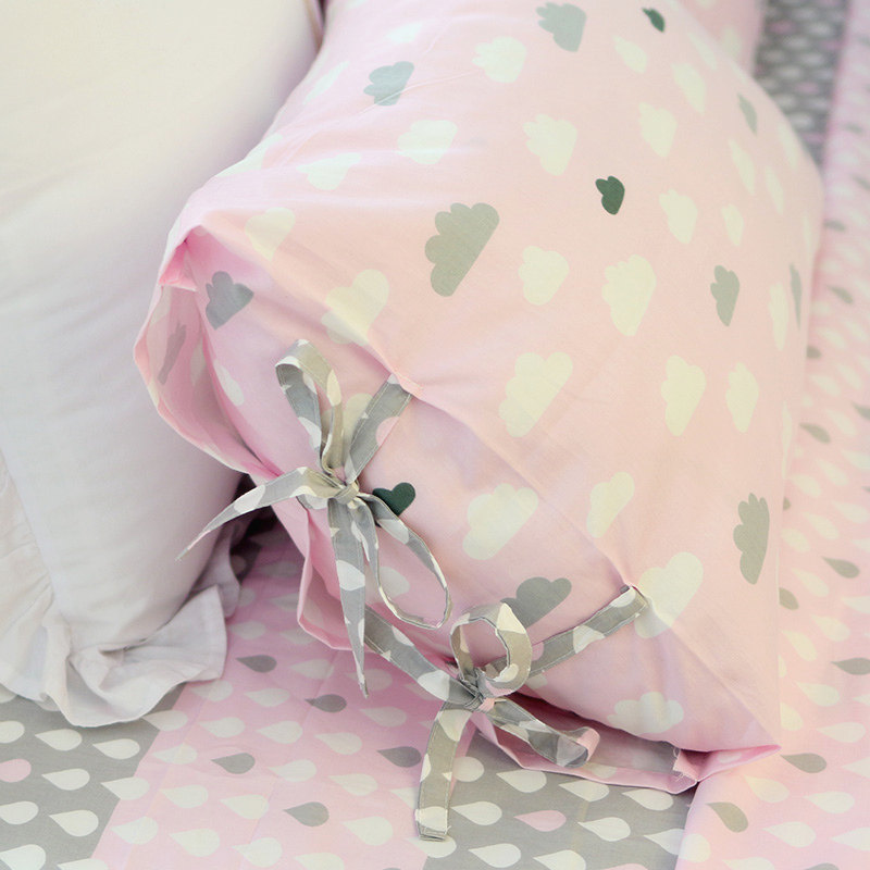 ins cloud raindrop powder girl pure cotton custom made bed sheet, quilt cover, pillowcase, cartoon cute kindergarten