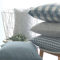 Nordic Plaid Striped Pure Blue Custom Made Sofa Car Hug Pillowcase Back Cushion Waist Leaning Against Pillows Can without Core