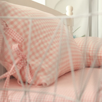 Sun-series washed cotton pure cotton custom made of plaid pink young girl quilt cover bed linen pillow pillowcase dormitory assorted