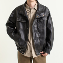 Write the new Japanese Japanese retro casual loose locomotive short leather jacket coat coat for men