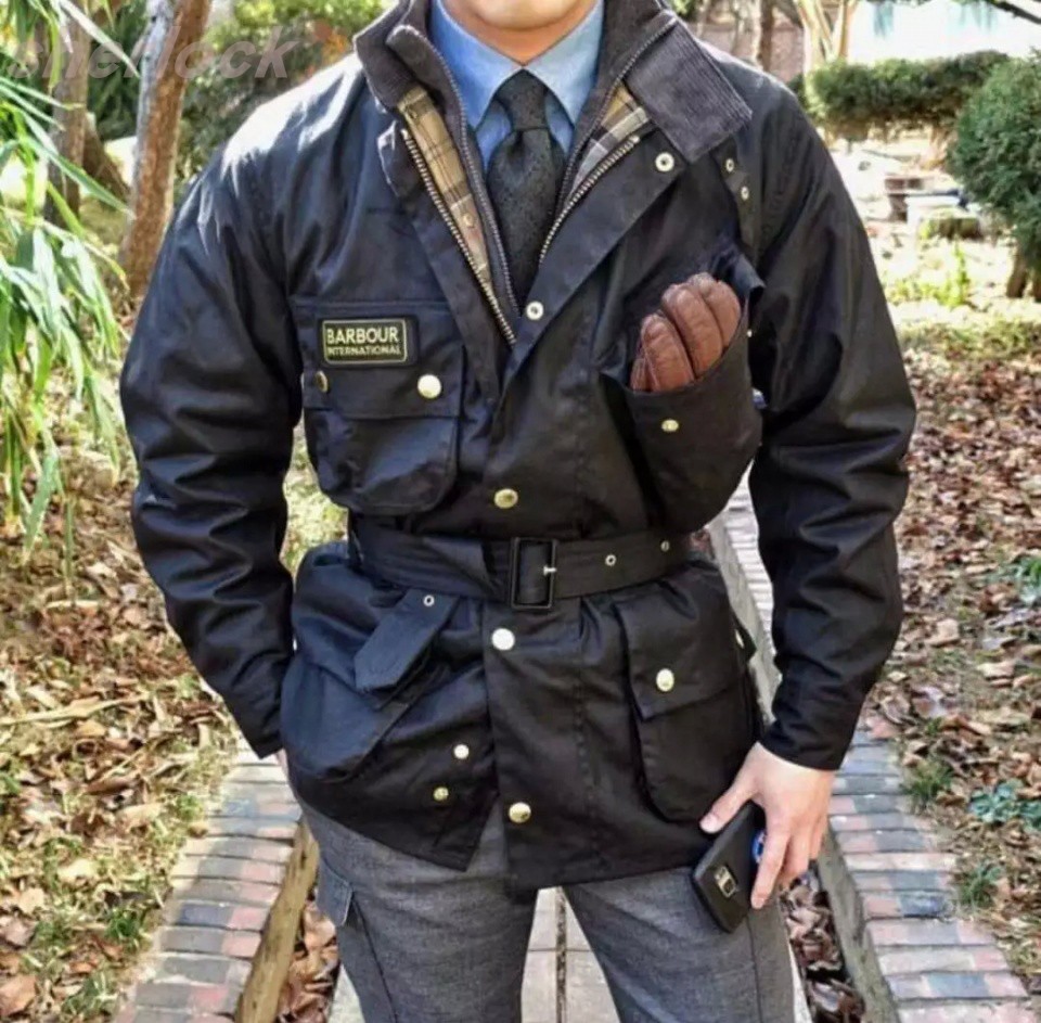 Spot Barbour International Retro Locomotive Oil Wax Coated Wax Jacket Windcoat Brass