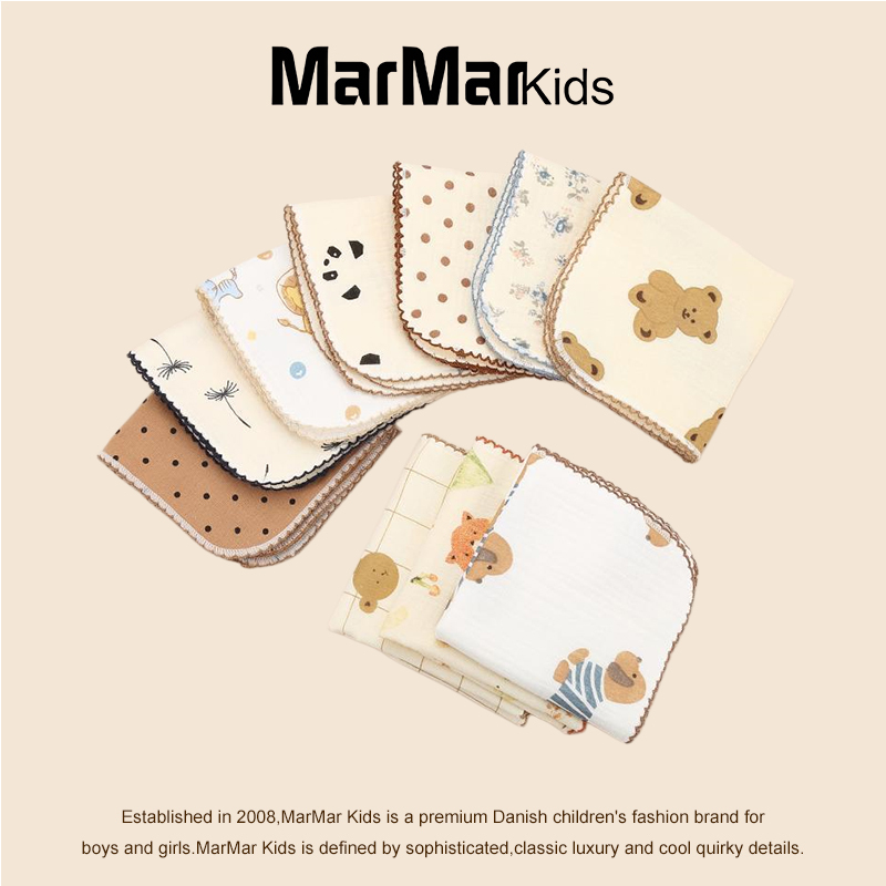 Danish Marmar Kids Baby Saliva Towel Pure Cotton Gauze Class a Towel Handkerchief Newborn Face Wash Burp Towel