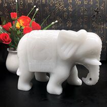 Natural White Jade Elephant Swing Piece Feng Shui Suction water suction Treasure House Living Room Office Furnishing Thai Wind Pair