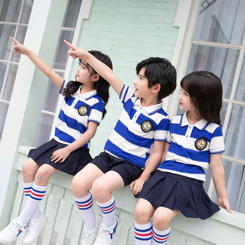 2020 Summer School Uniform Suit Academy Wind Elementary School Kids Yinglun Wind Banfu Custom Short Sleeve Kindergarten Garden Clothing Summer Clothing