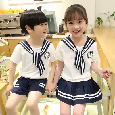 Kindergarten garden clothes Summer clothes Short-sleeved suit Cotton children's class clothes Primary and secondary school uniforms Summer British College style