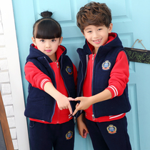 New kindergarten garden clothes Primary school class clothes Childrens velvet thickened autumn and winter sports school uniform three-piece suit