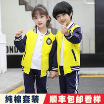 Primary school uniform spring and autumn suit Kindergarten garden suit Cotton class suit Sportswear First grade two three-piece set group purchase