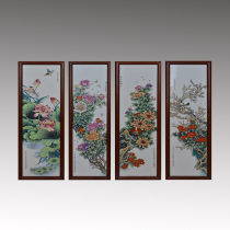 Zhang Songmao Cameric 4 Seasons Flower Pink Flower Fird Bird Four-screen Farofoe