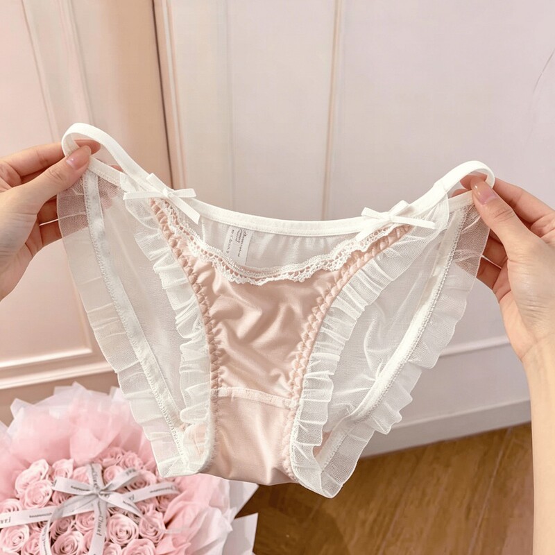 European and American Court Noble Silk Satin Women's Panties with Double Thin Straps, Ice Silk Panties, Semi-Cutout Low-Waist Women's Briefs European and American Court Noble Silk Satin Women's Panties with Double Thin Straps, Ice Silk Panties, Semi-Cutout Low-Waist Women's Briefs