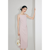 MandyZhang French dress high-end light pink suspender dress women's summer one-shoulder long skirt