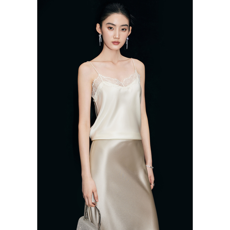 Mandyzhang French-Style White Exquisite Satin Acetate Lace Camisole, Feminine and Sexy Inner Wear Top Mandyzhang French-Style White Exquisite Satin Acetate Lace Camisole, Feminine and Sexy Inner Wear Top