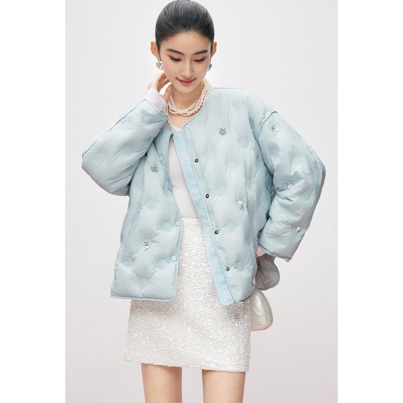Mandyzhang High-End Quilted Beaded 90 White Goose down Short down Jacket for Women Winter Blue Warm and Lightweight Coat Mandyzhang High-End Quilted Beaded 90 White Goose down Short down Jacket for Women Winter Blue Warm and Lightweight Coat