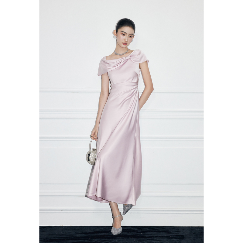 Mandyzhang Elegant Purple Off-Shoulder Satin Dress for Women, Summer Style with Bow, Long Formal Dress Mandyzhang Elegant Purple Off-Shoulder Satin Dress for Women, Summer Style with Bow, Long Formal Dress