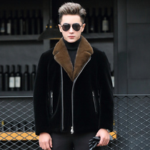 New Haining sheep shearing coat mens short alpaca fur mink collar fur one-piece jacket thick jacket