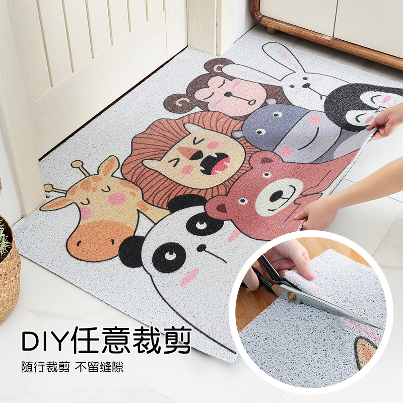 Cartoon wear-resistant and dust-removing door-to-door floor mats home door scraping mud easy-to-care wire ring non-slip mats