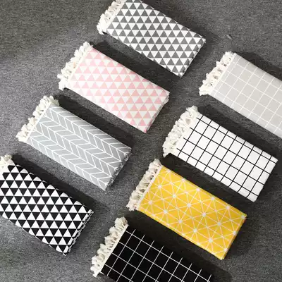 Nordic ins style tablecloth waterproof cotton and linen plaid decoration plain printing small fresh tablecloth Coffee table mat table cloth