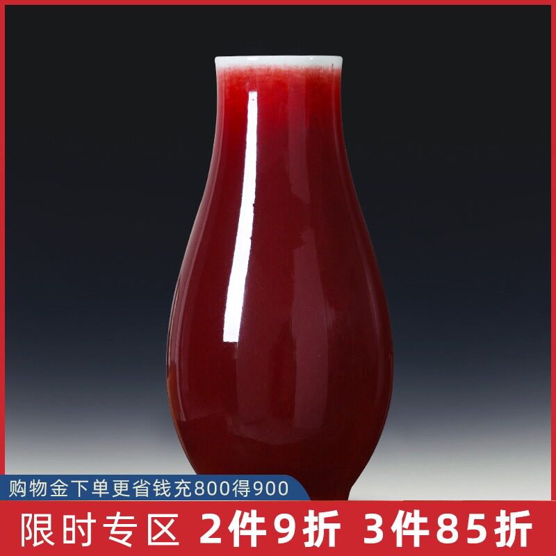 Jingdezhen porcelain Ceramic large Lang red flower arrangement bottle Vintage ornaments New Chinese home living room decoration porcelain bottle