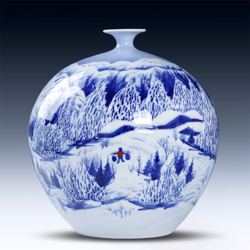 Jingdezhen ceramics manual hand - made snow bumper harvest of blue and white porcelain vase pomegranate bottles of sitting room adornment is placed