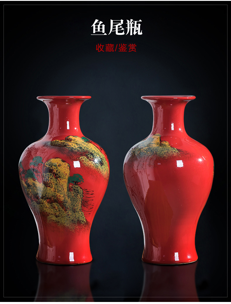 Jingdezhen ceramics hand draw freehand brushwork in traditional Chinese red vase Chinese flower arranging rich ancient frame sitting room adornment is placed