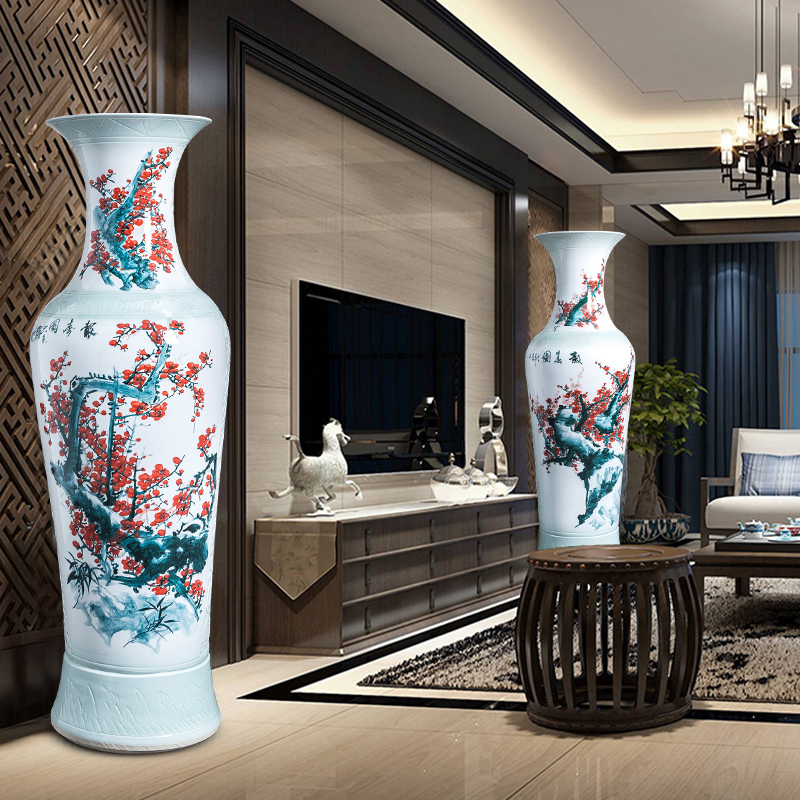 Jingdezhen ceramics big vase hand - made porcelain of flos mume 1 meter high ground large sitting room adornment is placed