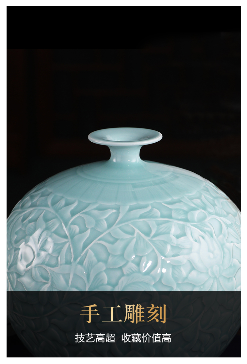 Jingdezhen porcelain vases, pottery and porcelain furnishing articles green glaze manual relief porcelain of modern Chinese style is contracted household ornaments