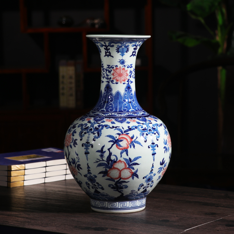 Jingdezhen ceramic vase furnishing articles flower arranging archaize sitting room both ears of blue and white porcelain vases, new Chinese style household decorations