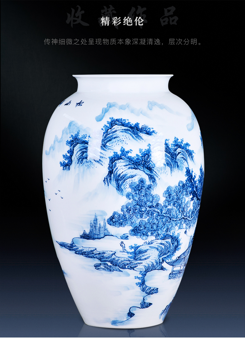 Jingdezhen ceramics hand - made large blue and white porcelain vase flower arranging furnishing articles of Chinese style living room home decoration decoration